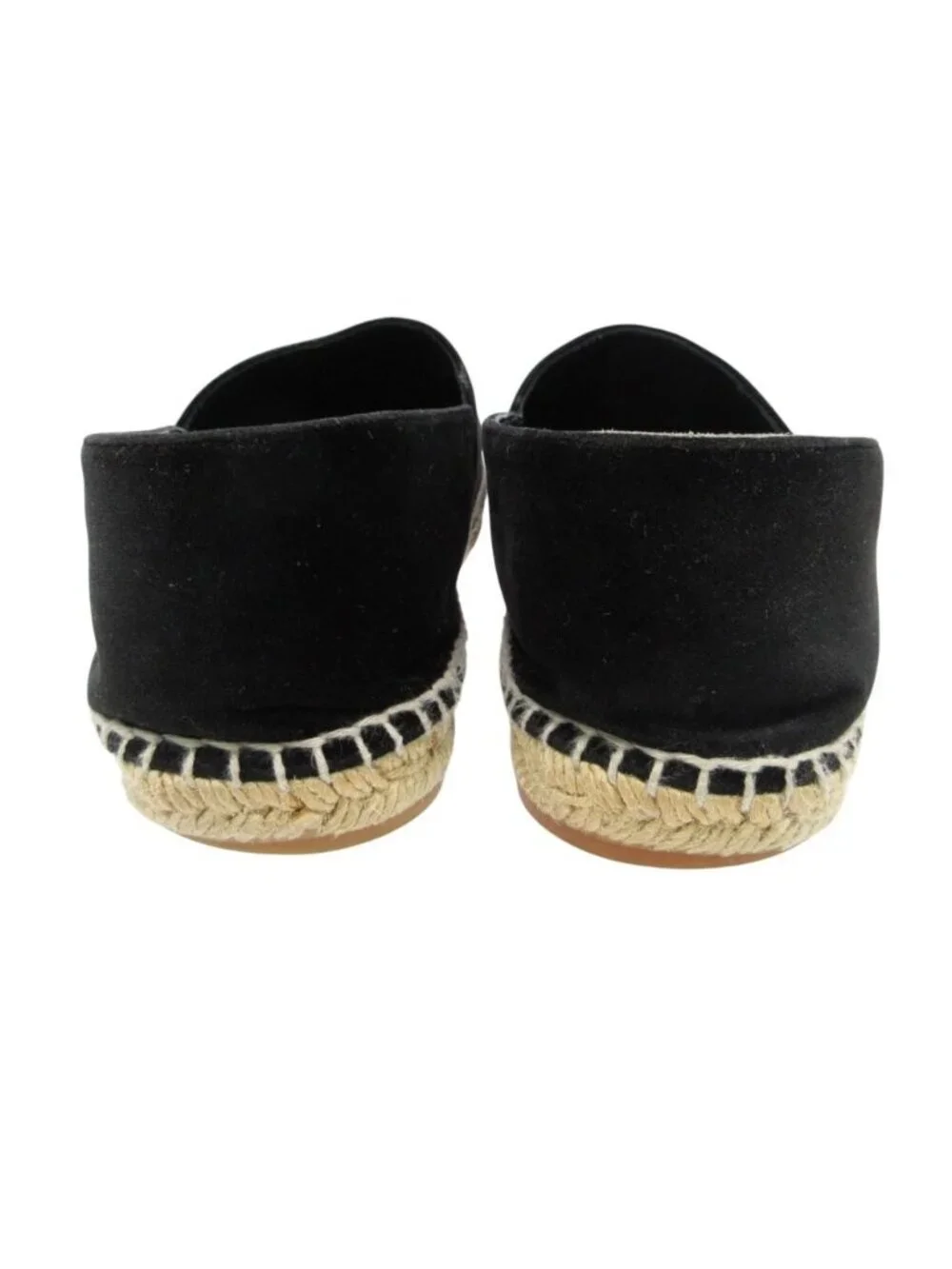 Chanel Slip-on Espadrilles Velour Logo Plate Flat Shoes Jute Black
